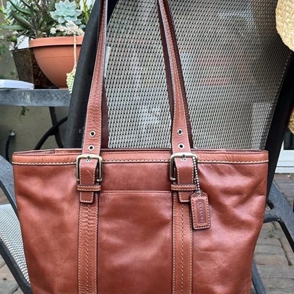 Vintage Coach Hampton Brown Leather Tote Bag